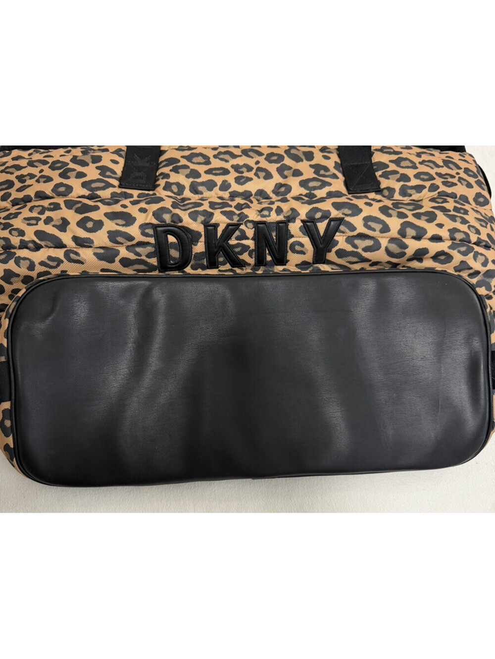 DKNY Torrie Weekender Leopard Print Quilted Duffle with Double Handles for Women - Picture 4 of 9